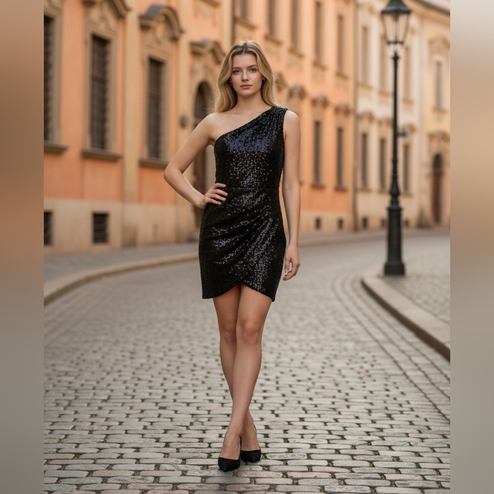 Matthew Williamson Black Asymmetrical One-Shoulder Cocktail Dress